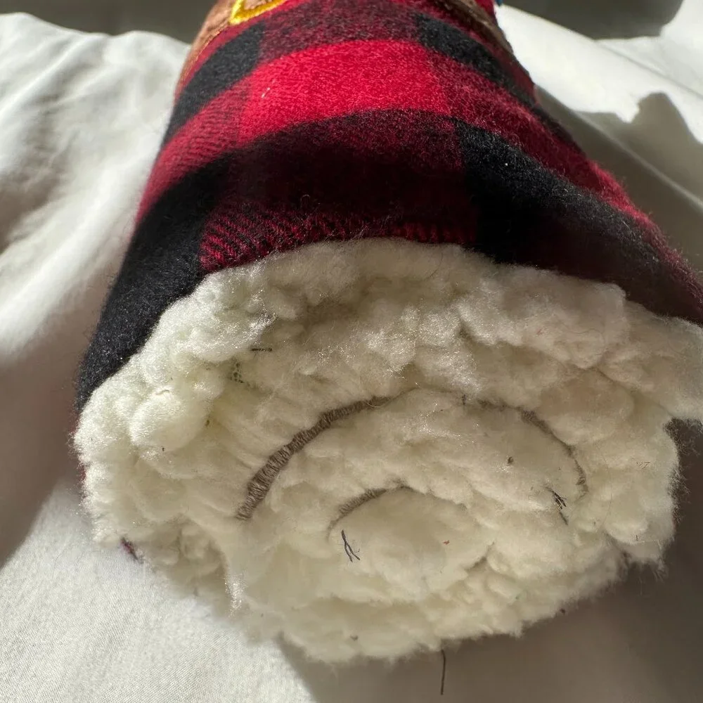 NWOT Bark Box Hygge Snuggler Blanket Squeak Toy, Red and Black Plaid, Large Dog